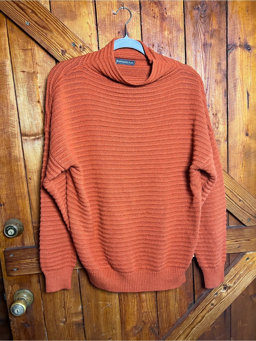 Women’s Rust Orange Ribbed Funnel Neck Sweater